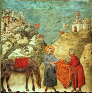 Giotto. Franz teilt seinen Mantel.Von Giotto di Bondone, Gemeinfrei, https://commons.wikimedia.org/w/index.php?curid=93766